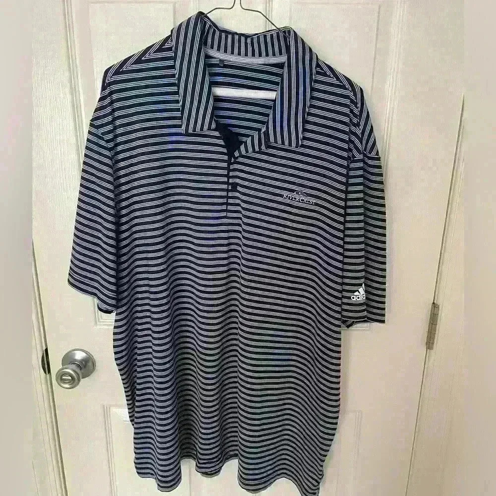 Adidas Men's Short Sleeve Polo Shirt Rivercrest GC Navy Blue White Stripe No Tag